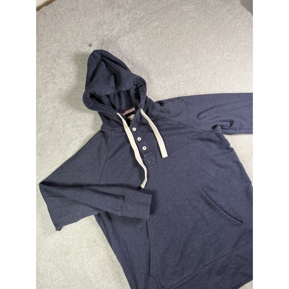 The Normal Brand Men M Navy Henley Button Pullover Hoodie Fleece Pockets Logo